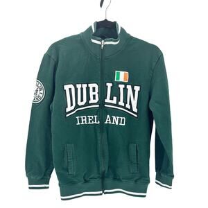 Dublin Design Ireland flag embroidered patches full zip sweater size medium